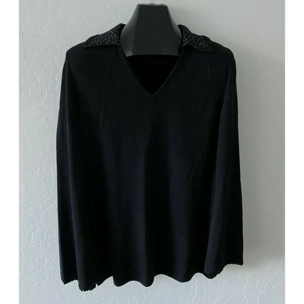 St John Evening by Marie Gray Embellished Collar Knit Sweater Top 10 Black USA